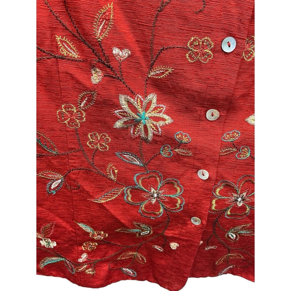 Silk Land Red Floral Embroidered 100% Silk Jacket Blazer 3/4 sleeve SZ.3X - Picture 11 of 14